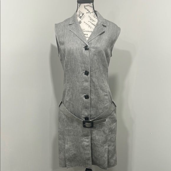 Genny Italy Linen Dress Size 8 Grey Belted Knee-Length - Picture 10 of 16
